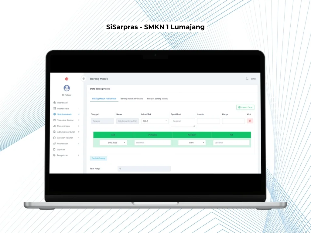 Tampilan lanjutan SiSarpras